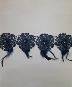 FANCY LACE & FEATHER TRIMMING - NAVY