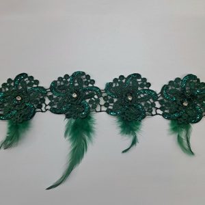 FANCY LACE & FEATHER TRIMMING - GREEN
