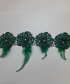 FANCY LACE & FEATHER TRIMMING - GREEN