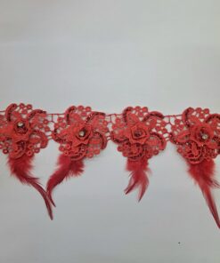 FANCY LACE & FEATHER TRIMMING - RED